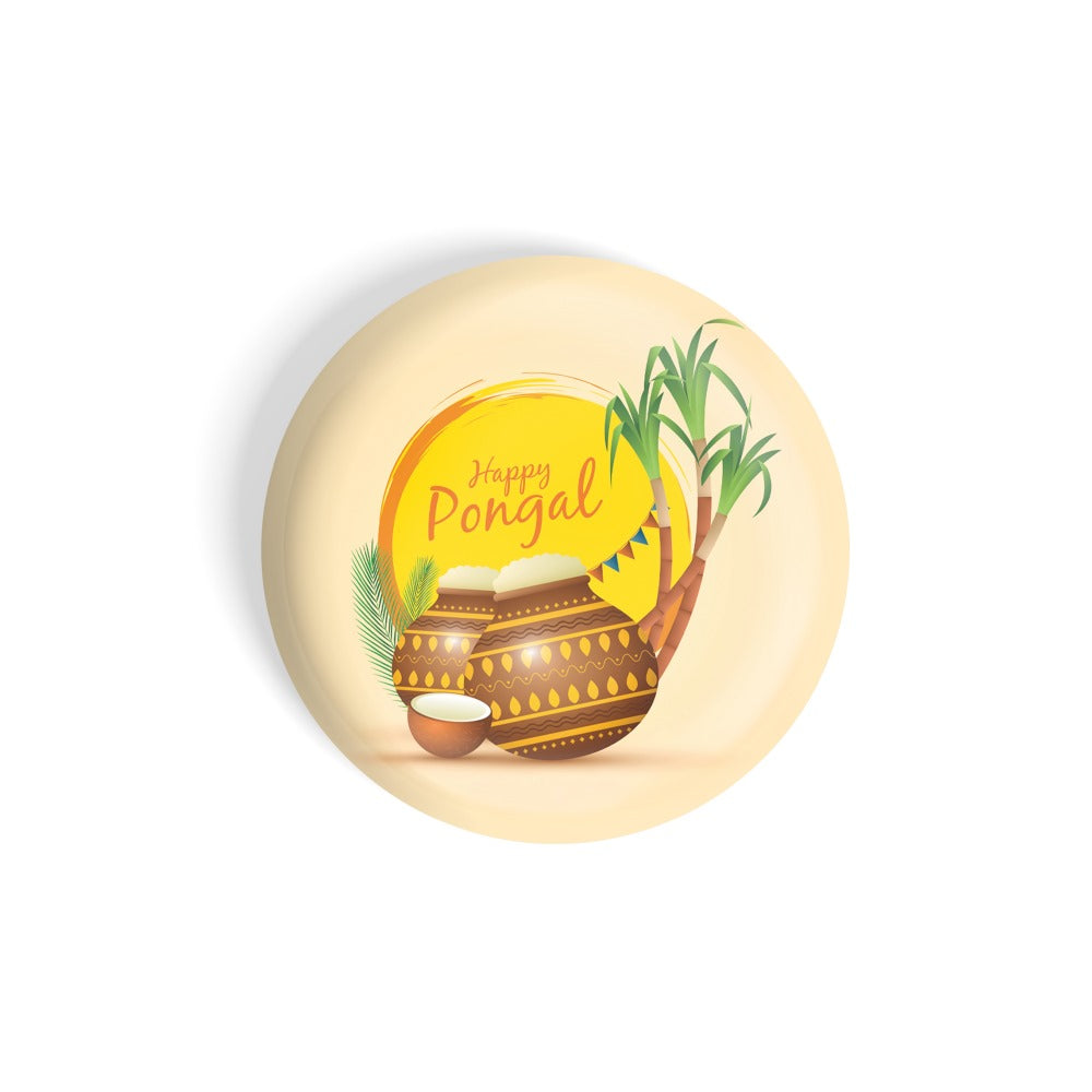 dhcrafts Round Fridge Magnet Yellow Pongal D1 Glossy Finish Design Pack of 1 (75 mm)